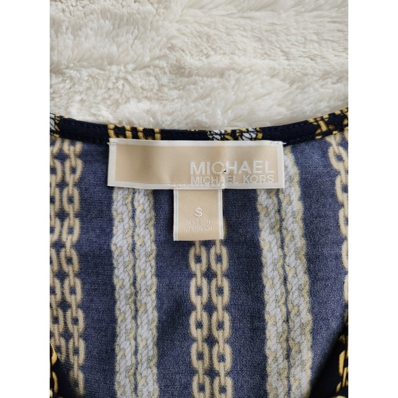 Michael Kors Sleeveless Chain Pattern Blouse Navy Blue Womens Small - Picture 5 of 9